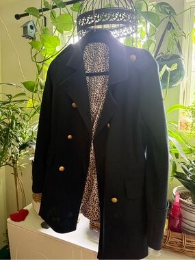 Women's Navy Double-Breasted Pea Coat with Gold Buttons